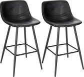 Tabouret de bar Hubertus - Avec dossier - Simili cuir - Chaises de bar - Ergonomique - Hauteur d'assise 63cm - Zwart - Set de 2 - Cuisine et bar
