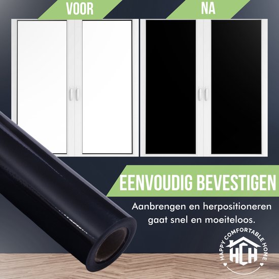 VELIMAX Statische hechting totale verduisterende raamfolie privacy kamer verduistering venster tint zwart venster cover 100% lichtblokkering geen lijm (23,6 x 157 inch