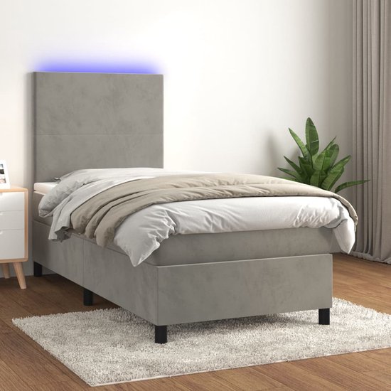 The Living Store Bed - Zacht Fluweel - Boxspring 100x200 - LED
