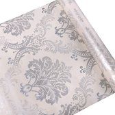 Zelfklevend damastbehang, verwijder en plak zelfklevend behang Bedrukt plakpapier Eenvoudig aan te brengen Plankladevoeringen Rol - 0,45 x 3 m, zilverdamast