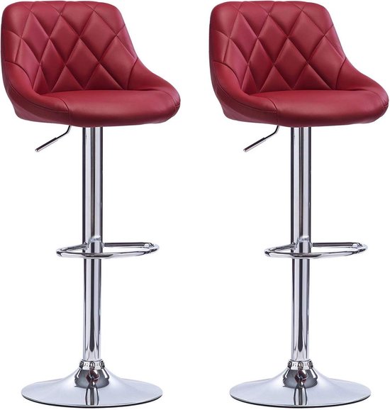 Designer Barkruk Oscar - Met rugleuning - Stevig - Ergonomische barstoel - Zithoogte 60 - 82cm - Donker rood - Set van 2 - Keuken en bar - In hoogte verstelbaar