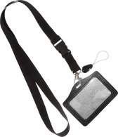 Fako Bijoux® - Keycord + Porte-Badge Similicuir - Lanière - Porte-Badge - 51cm - 20mm - Zwart