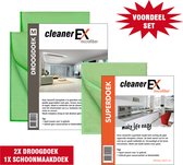 Cleaner Ex Voordeelset-Raamdoeken-2x Droogdoek (61x46) +1x Schoonmaakdoek(36x31)-Groen