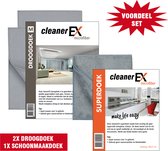 Cleaner Ex Voordeelset-Raamdoeken-2x Droogdoek (61x46) +1x Schoonmaakdoek(36x31)-Grijs