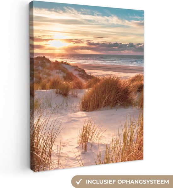 Canvas - Strand - Zee - Duin - Schilderijen woonkamer - Foto op canvas - Canvas zonsondergang - 90x120 cm