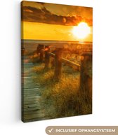 Canvas - Schilderijen woonkamer - Zon - Strand - Duin - Horizon - Canvas doek - 90x140 cm - Muurdecoratie - Foto op canvas