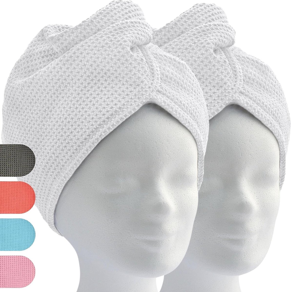 haartulband, tulband handdoek met knoop (2 stuks, wit) microvezel handdoek voor hoofd en lang haar
