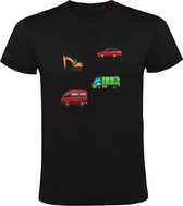 Voertuigen Kindershirt - auto - graafmachine - vrachtwagen - bus