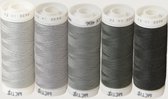 Set van 5 kleuren naaigaren grijs - grijze stikzijde voor naaien en naaimachines
