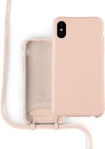 Coverzs Silicone case met koord - Telefoonhoesje met koord - Backcover hoesje met koord - touwtje - geschikt voor Apple iPhone X / Xs - roze