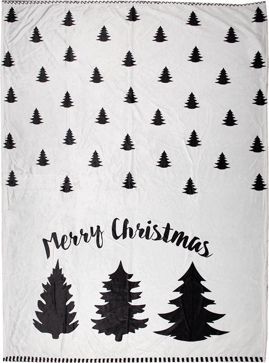 Plaid 130x170 cm Wit Zwart Polyester Kerstbomen
