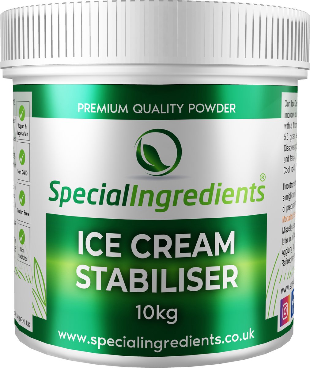 Ijs Stabilisator - 10 kg - Ice Cream Stabiliser - Professioneel Roomijs en Sorbetijs - Moderne Gastronomie - Moleculair Koken - Hersluitbare Pot - Recycled Plastic