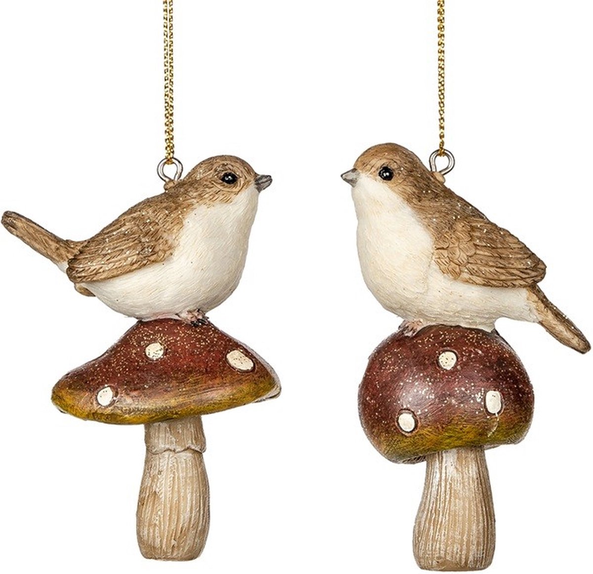 Goodwill Kerstbal-Vogeltje op paddestoel Rood-Bruin H 8 cm Voordeel Ass. Per 2 Stuks