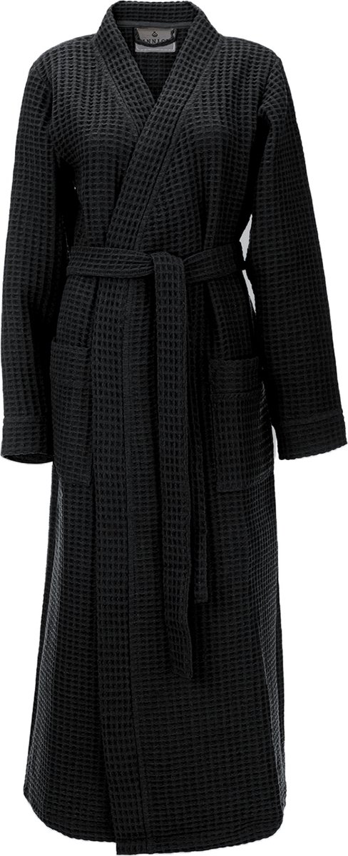 LINNICK Wafel Badjas - Black - Maat XXL - Sauna badjas - 100% Katoen - Badjas Dames - Badjas Heren