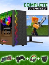 ScreenON - Minecraft Edition Gaming Set - X104154 - V3 (GamePC.X104154 + 24 Inch Monitor + Toetsenbord + Muis + Controller) + WiFi & Bluetooth