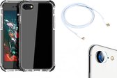 OneOne Camera lens protector, hoesje en oplaadkabel. 1 m USB C naar Lightning kabel wit, Shock Corner Case en camera protector van glas zijn volledig transparant. Geschikt voor iPhone SE.