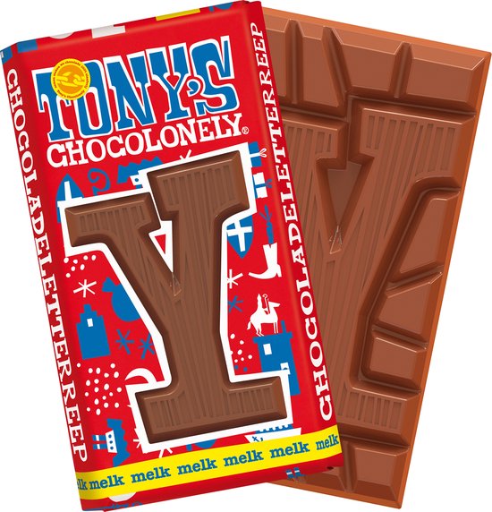 Foto: Tony s chocolonely chocolade letter y melkchocolade reep schoencadeautje sint fairtrade belgische chocolade 180 gram