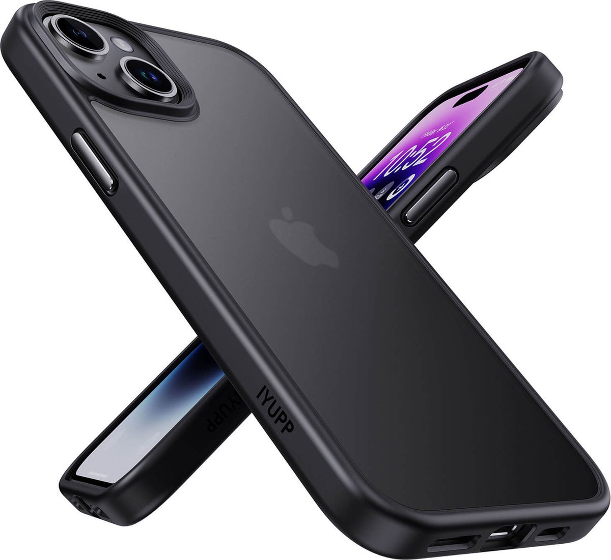 IYUPP Hoesje geschikt voor iPhone 15 Plus Hoesje - Shockproof Back Cover - Mat Zwart Transparant