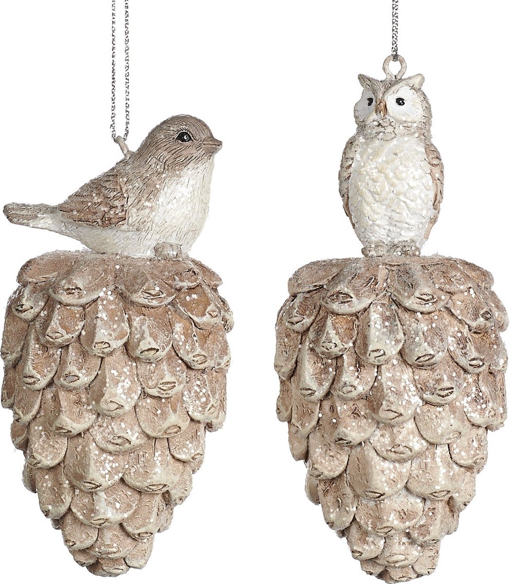 Goodwill Vogeltje-Uil op Dennenappel Crème 10 cm Voordeel Ass. Per 2 Stuks