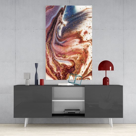 Abstract Glasschilderij - schilderij - Bruin - Marmer -wanddecoratie - 110x70 cm - 4 mm