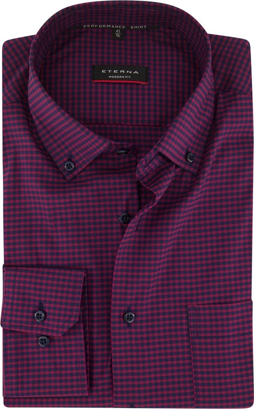 ETERNA modern fit overhemd - superstretch lyocell heren overhemd - rood geruit - Strijkvriendelijk - Boordmaat: 44