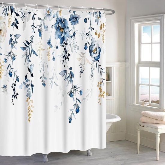 Foto: Blue floral shower curtain floral shower curtain set of 12 hooks bathroom curtains durable fabric machine washable 183 x 183 cm