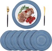 Placemats, afwasbaar, rond, blauw, geweven placemats, hittebestendige placemat, tafeldecoratie, 6 stuks