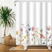 Douchegordijn met aquarel, bloemen, waterdicht, schimmel- en meeldauwbestendig, polyester, decoratieve stoffen gordijn voor kamer, badkamer met 12 haken (180 x 180 cm)