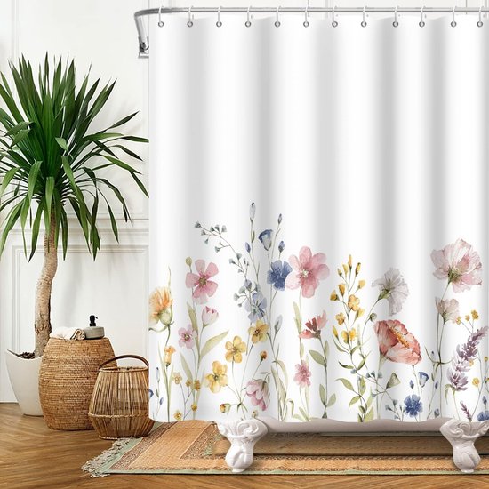Douchegordijn met aquarel, bloemen, waterdicht, schimmel en