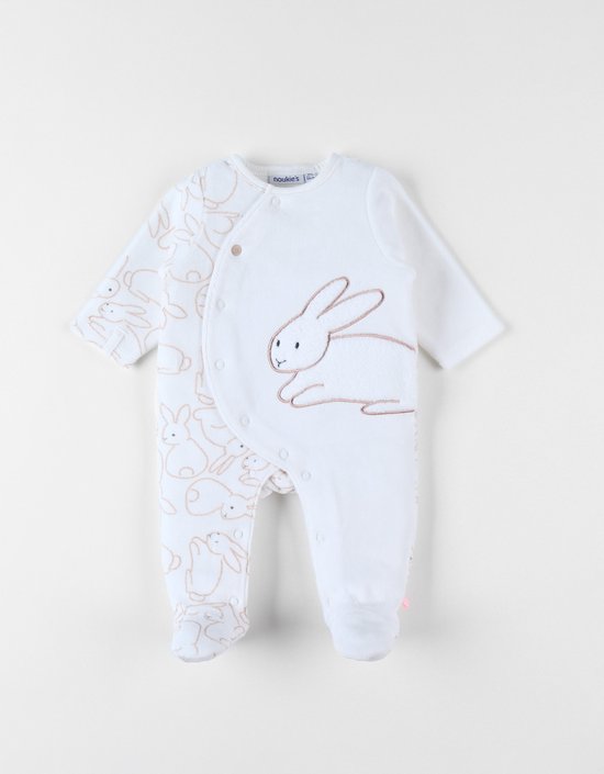1-delige pyjama met konijntje in fluweel, ecru