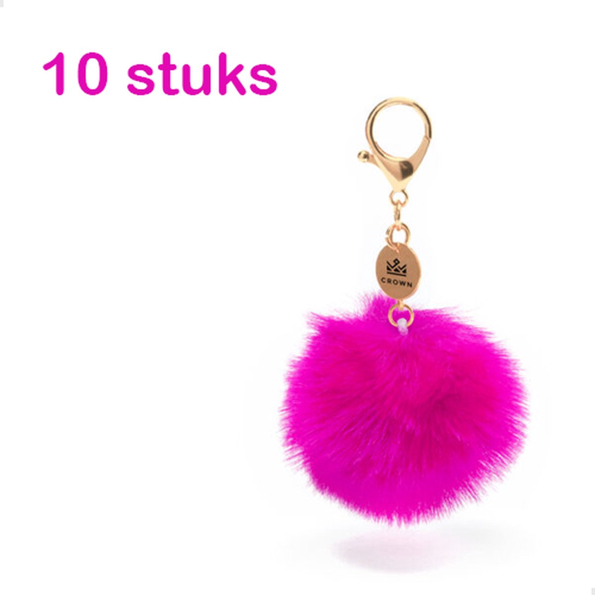 10 stuks Pluche Sleutelhanger - Fuchsia - Pompon - Uitdeel cadeau Feestje - Muzikaal pak