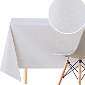Elegant grijs wasdoek tafelkleed met wit stippenpatroon, afwasbaar PVC tafelzeil, rechthoekig 300 x 140 cm - 10 zitplaatsen, gestippelde stippen vinyl tafelkleed, wastafeldeken, onderhoudsvriendelijk, waterdicht