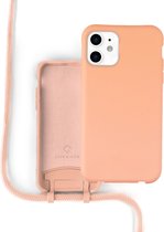 ShieldCase Silicone case met koord voor geschikt voor Apple iPhone 12 / 12 Pro - hoesje met telefoonkoord - oranje