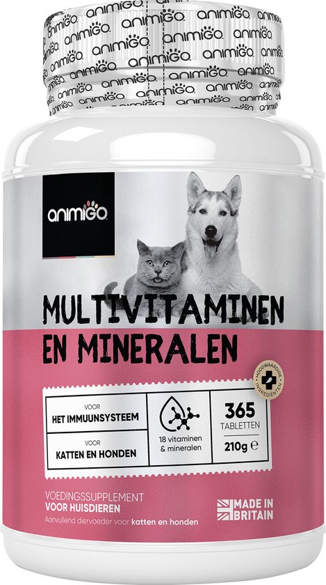 Animigo Multivitamine Tabletten voor honden en katten - 365 tabletten voor 1 jaar - Ondersteunt de vitaliteit, spijsvertering, gewrichten, vacht en meer