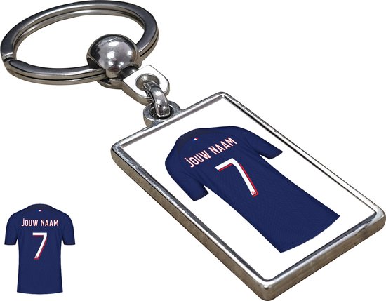 PSG Shirt met Jouw Naam - Gepersonaliseerde Sleutelhanger met Jouw Naam en Nummer - Sleutelhanger op naam