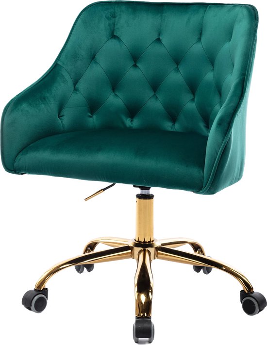 Merax Luxe Bureaustoel - Stoel op Wielen - Ergonomisch - Wieltjes - Draaibaar & Verstelbaar - Groen met Goud