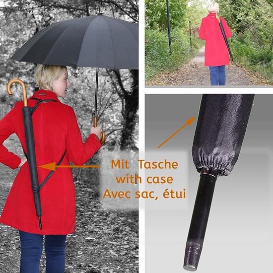 Parapluie, parapluie bâton, parapluie de golf, automatique, Groot, Zwart,  avec sac à... | bol