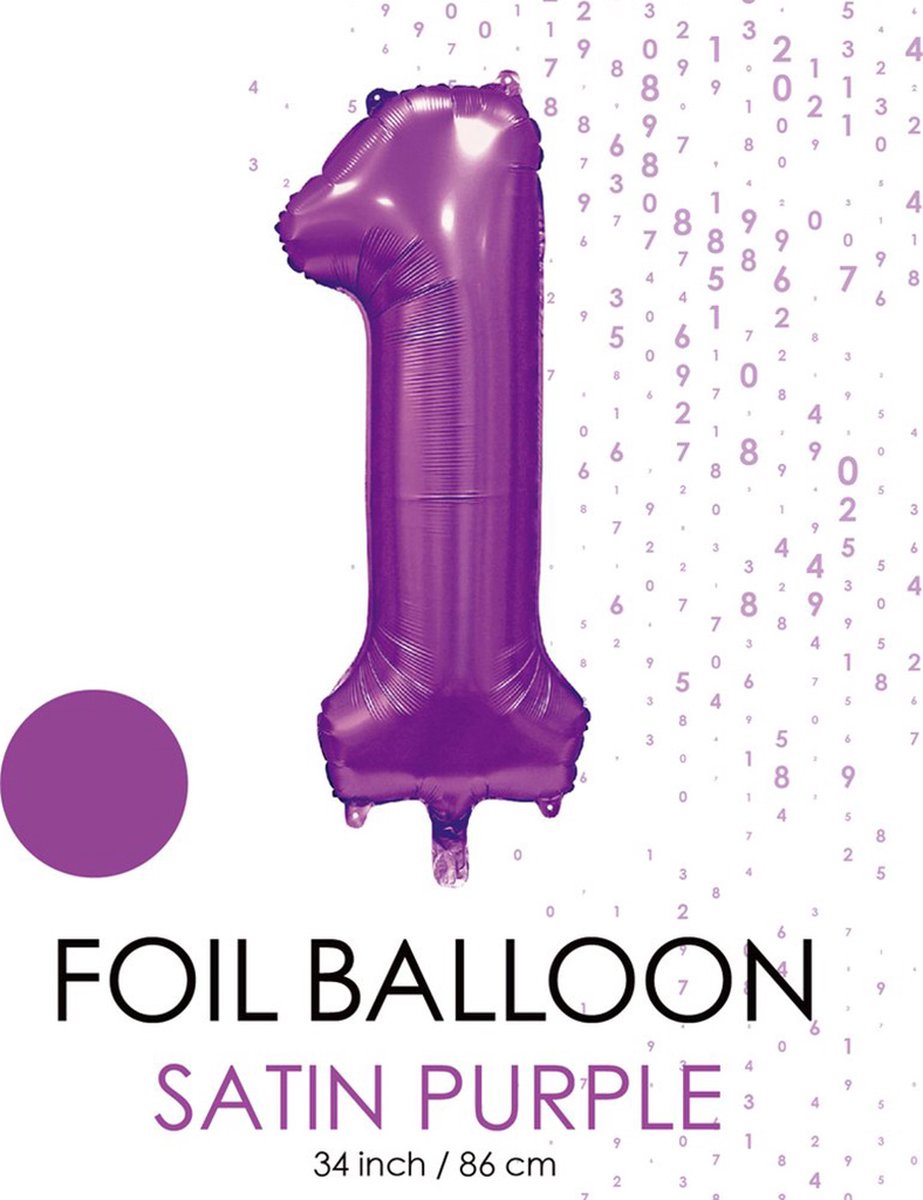 folieballon cijfer 1 mat paars metallic