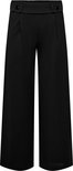 Zwarte wijde broek met hoge taille, geplooid aan de voorkant en twee decoratieve knopen.