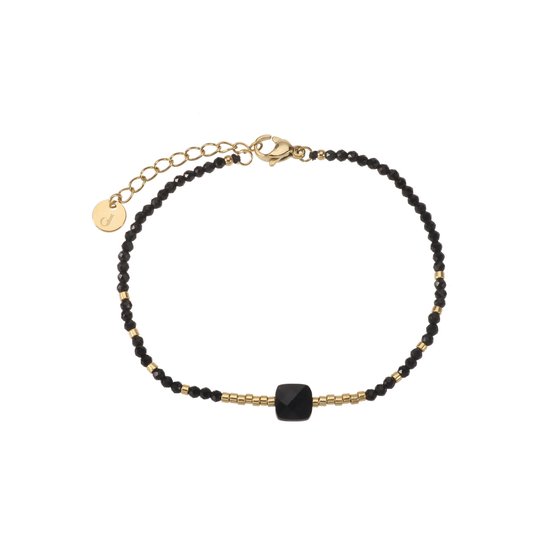 The Jewellery Club - Bracelet Luna or noir - Bracelet (bijoux) - Bracelet femme - Perles - Minimaliste - Zwart - Or - 16,5 cm