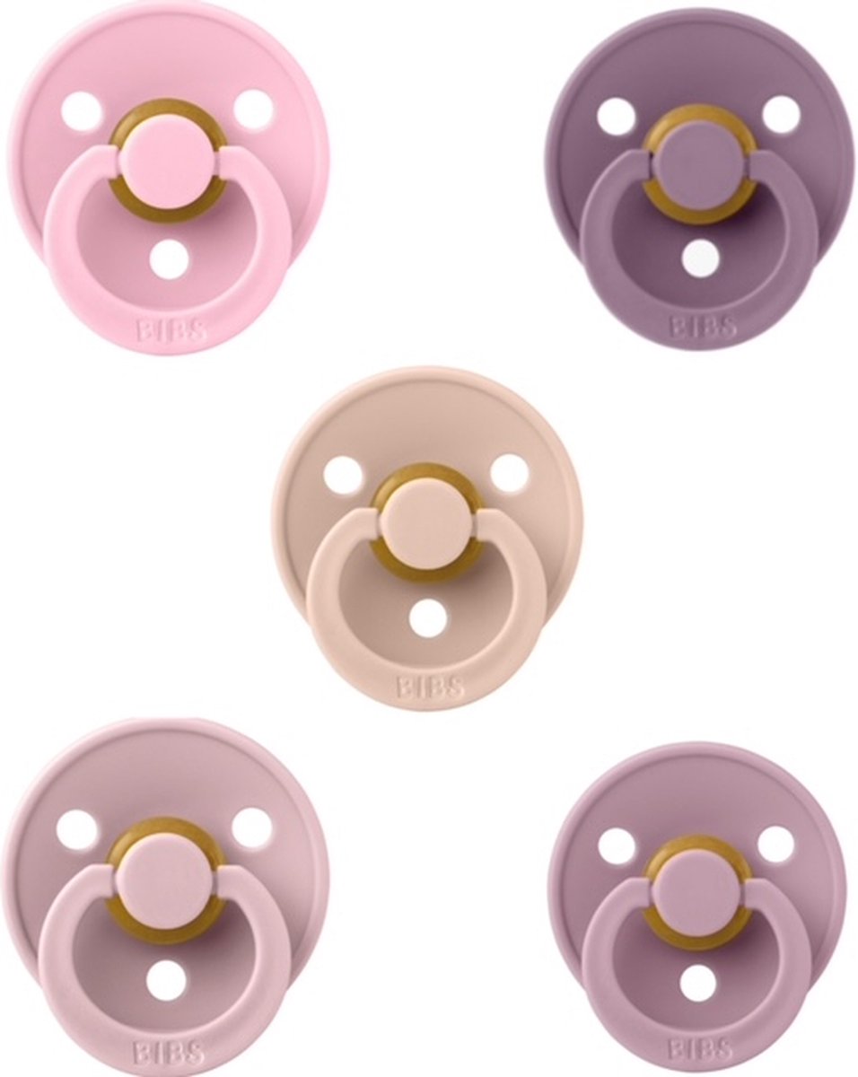 Goedkoopste Bibs fopspenen 0-6 maand set 5 stuks Mauve,Baby Pink,Pink Plum,Heather en Blush maat 1