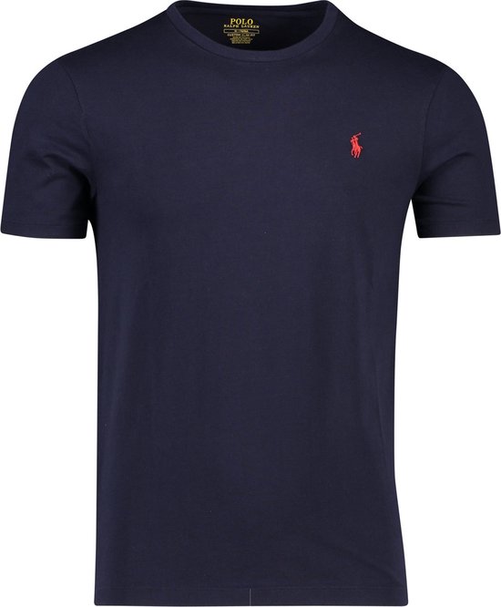 Donkerblauw Polo Ralph Lauren Custom Slim Fit T-shirt met rood logo.