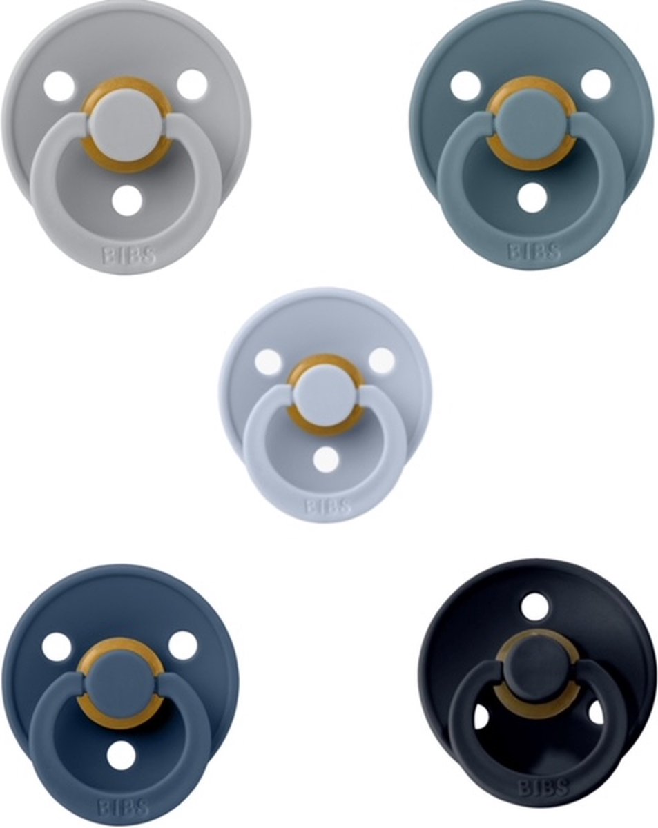 Goedkoopste Bibs fopspenen 0-6 maand set 5 stuks Cloud,Petrol,Dusty Blue,Deep Space en Black maat 1