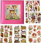 Poëziealbum - 16x16 - Roze - S7 - Hertje met vlinders - met 5 vellen Poëzieplaatjes - Versjes - Gedicht - Cadeau - Sint - Geschenk - Knutselen - Hobby - Creatief - Scrapbook - Poezie