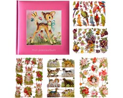 Poëziealbum - 16x16 - Roze - S7 - Hertje met vlinders - met 5 vellen Poëzieplaatjes - Versjes - Gedicht - Cadeau - Sint - Geschenk - Knutselen - Hobby - Creatief - Scrapbook - Poezie