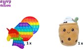 Happy Trendz® Knuffel Pluche (25 cm) Bubble Tea Boba Bruin met Rainbow Pop It (12 cm) - Speelpakket voor Eindeloos PlezierDuo Pakket - Cadeau - Emotie Knuffel - Fidget Popit - Gift - Feestdagen - Sint - Kerst - Halloween -