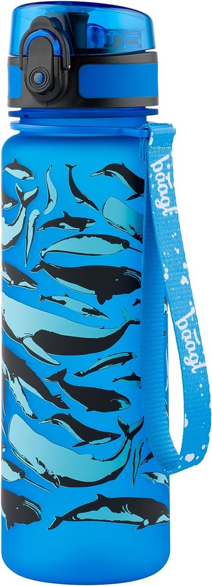 Walvissen blauw Baagl drinkbeker voor kinderen, lekvrij, waterfles 500 ml, school en sportfles voor jongens en meisjes, Tritan