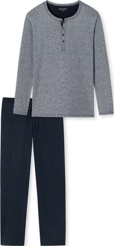 SCHIESSER selected! premium pyjamaset - heren pyjama lang met knoopjes - blauw met wit gestreept - Maat: XL