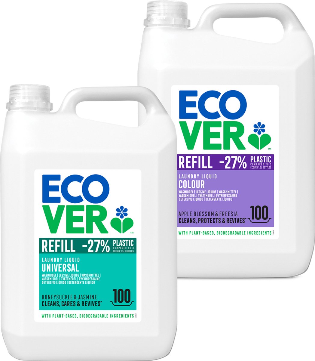Ecover Wasmiddel Voordeelverpakking 2 x 5L - Universeel + Gekleurde Was - Ecologisch - Ecover