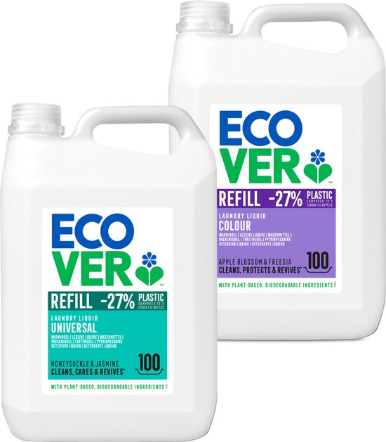Ecover Wasmiddel Voordeelverpakking - 2 x 5L (Universeel + Kleur) - 100/100 Wasbeurten